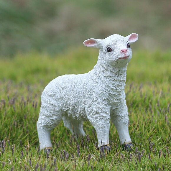 White Resin Garden Lamb Sheep Figurine Statue Decorative Animal Sculpture - Picture 1 of 6